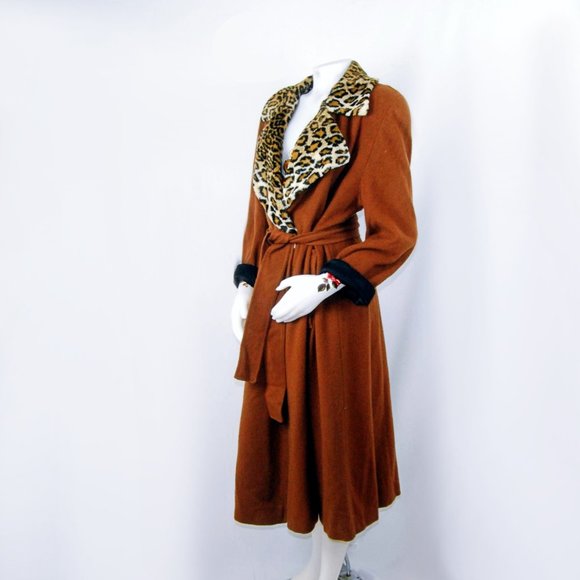 90's The Limited Wool Trench with Leopard Collar - Picture 2 of 5